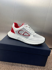 DIOR 25S D-RUN'N COUPLE SNEAKERS IN WHITE RED CALFSKIN AND MESH