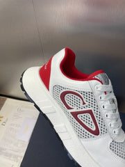 DIOR 25S D-RUN'N COUPLE SNEAKERS IN WHITE RED CALFSKIN AND MESH