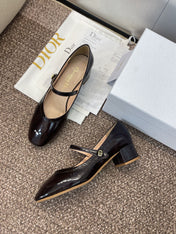 DIOR 25S ROUND-TOE MARY JANE BALLET FLATS IN DARK BROWN CALFSKIN