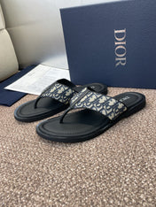DIOR 25S ALIAS THONG SANDAL IN BEIGE BLACK CALFSKIN AND CANVAS