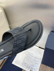 DIOR 25S ALIAS THONG SANDAL IN NAVY BLACK CALFSKIN AND CANVAS