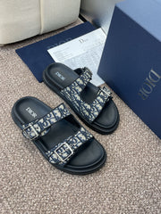 DIOR 25S DIORACT SLIDE IN DEEP BLUE CALFSKIN AND CANVAS SILVER HARDWARE