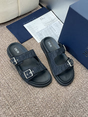 DIOR 25S DIORACT SLIDE IN BLACK CALFSKIN AND CANVAS SILVER HARDWARE