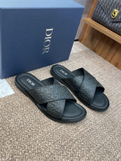 DIOR 25S ALIAS CROSS-STRAP SLIDES IN BLACK CALFSKIN