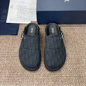 DIOR 25S AQUA MULES WITH OBLIQUE PATTERN IN DARK BLUE CANVAS