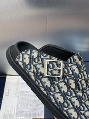 DIOR 25S AQUA MULES WITH OBLIQUE PATTERN IN DEEP BLUE CANVAS