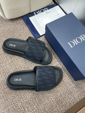 DIOR 25S ALIAS SLIDES IN BLACK CALFSKIN WITH CD OBLIQUE DARK BLUE LOGO