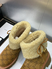 CELINE 26S ANKLE BOOTS 45 MM IN BROWN SUEDE AND BEIGE WOOL