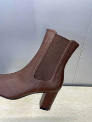YSL 25S HEELED ANKLE BOOTS 70 MM IN DARK BROWN SMOOTH LAMBSKIN