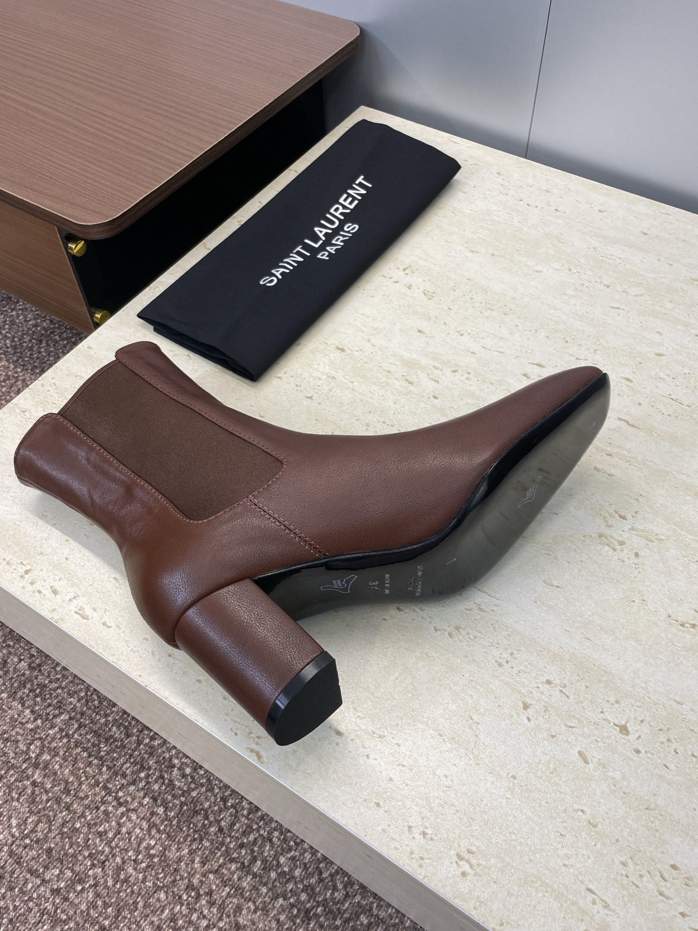 YSL 25S HEELED ANKLE BOOTS 70 MM IN DARK BROWN SMOOTH LAMBSKIN