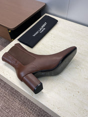 YSL 25S HEELED ANKLE BOOTS 70 MM IN DARK BROWN SMOOTH LAMBSKIN