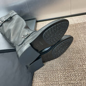 YSL 25S KNEE-HIGH BOOTS 30 MM IN BLACK LAMBSKIN WITH SILVER HARDWARE