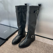 YSL 25S KNEE-HIGH BOOTS 30 MM IN BLACK LAMBSKIN WITH SILVER HARDWARE