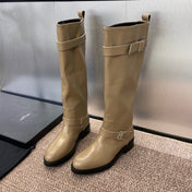YSL 25S KNEE-HIGH BOOTS 30 MM IN BEIGE LAMBSKIN WITH SILVER HARDWARE