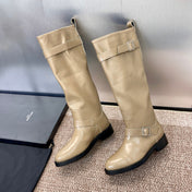 YSL 25S KNEE-HIGH BOOTS 30 MM IN BEIGE LAMBSKIN WITH SILVER HARDWARE