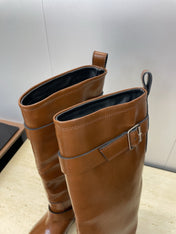 YSL 25S KNEE-HIGH BOOTS 30 MM IN BROWN LAMBSKIN WITH SILVER HARDWARE