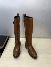 YSL 25S KNEE-HIGH BOOTS 30 MM IN BROWN LAMBSKIN WITH SILVER HARDWARE