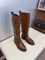 YSL 25S KNEE-HIGH BOOTS 30 MM IN BROWN LAMBSKIN WITH SILVER HARDWARE