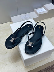 CELINE 26S THONG SANDALS IN BLACK CALFSKIN