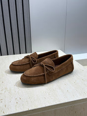 MIUMIU 26S LOAFERS IN DARK BROWN SUEDE WITH BOW