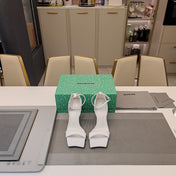 OPEN-TOE CURVED HIGH HEEL SANDALS IN WHITE SMOOTH CALFSKIN