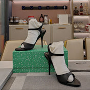 OPEN TOE STRAPPY HIGH HEEL IN BLACK CALFSKIN