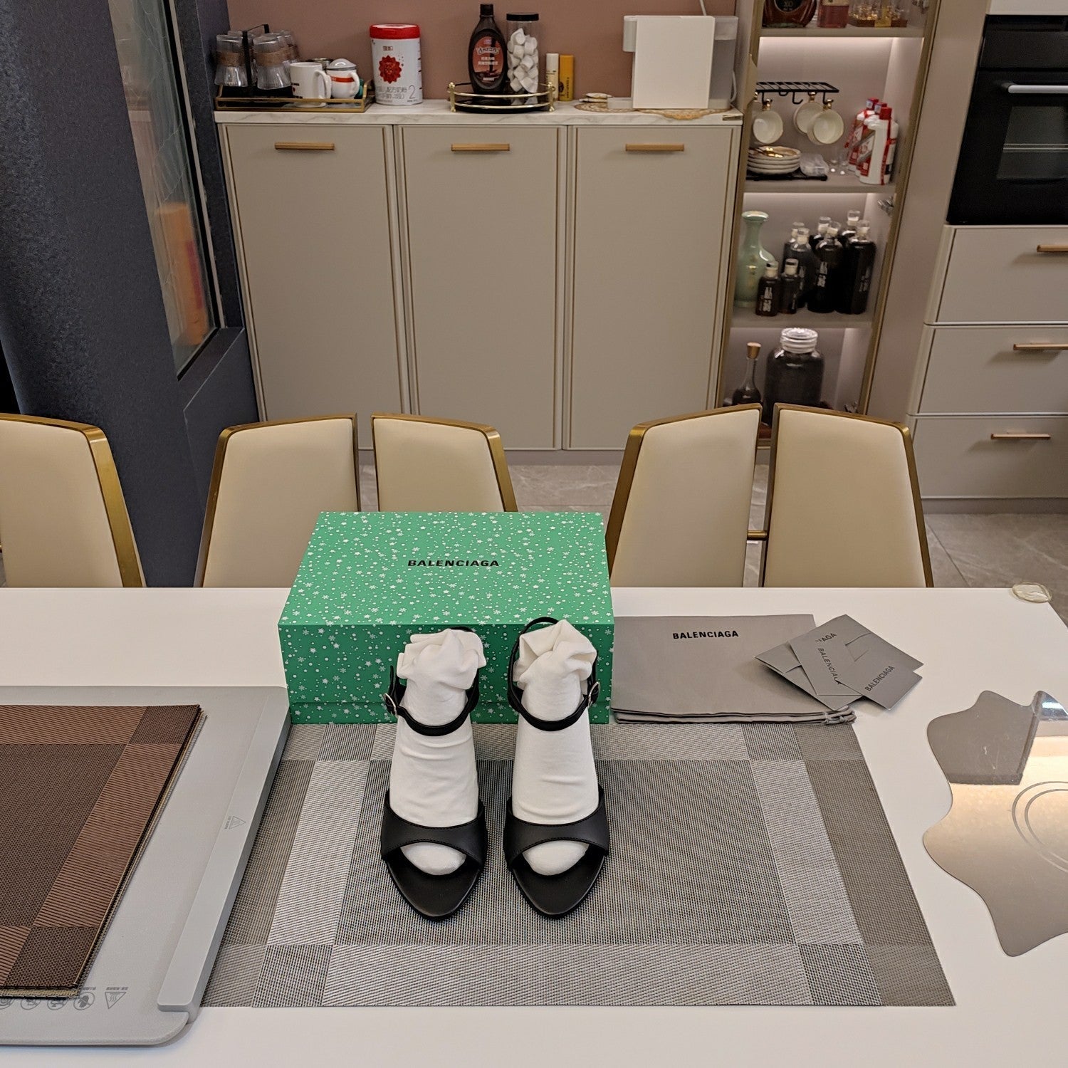 OPEN TOE STRAPPY HIGH HEEL IN BLACK CALFSKIN