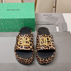 RISE SANDAL THICK-SOLED IN BROWN LEOPARD PRINT CALFSKIN