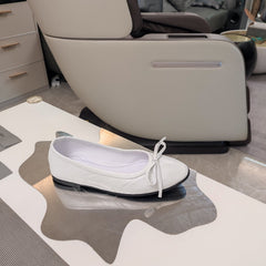 RHINESTONE BALLET FLATS WITH BOW IN WHITE WAX-OIL SHEEPSKIN