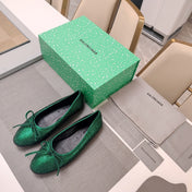 RHINESTONE BALLET FLATS WITH BOW IN FUN GREEN SHEEPSKIN