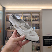 STUDDED MARY JANE FLATS IN WHITE SHINY LAMBSKIN