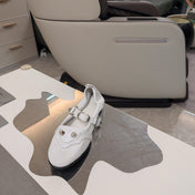 STUDDED MARY JANE FLATS IN WHITE SHINY LAMBSKIN