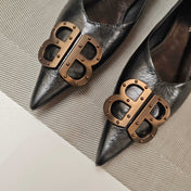 POINTED BALLET FLATS IN BLACK SHINY CRACKED SHEEPSKIN