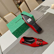 POINTED BALLET FLATS IN RED SHINY CRACKED SHEEPSKIN