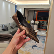POINTED BALLET FLATS IN CHOCOLATE SHINY CRACKED SHEEPSKIN