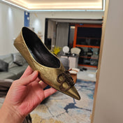 POINTED BALLET FLATS IN GOLD METALLIC SHINY CRACKED SHEEPSKIN
