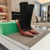 BALENCIAGA 25S POINTED-TOE HIGH HEELS 90 MM IN BLACK FABRIC AND LEOPARD PRINT CALFSKIN STYLE 1