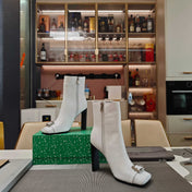 BALENCIAGA 25S BEL AIR BOOTS 115 MM IN WHITE CALFSKIN WITH SILVER HARDWARE