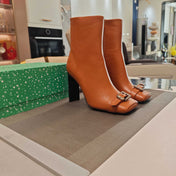 BALENCIAGA 25S BEL AIR BOOTS 115 MM IN DARK ORANGE CALFSKIN WITH SILVER HARDWARE