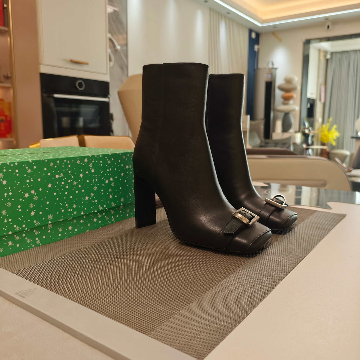 BALENCIAGA 25S BEL AIR BOOTS 115 MM IN BLACK CALFSKIN WITH SILVER HARDWARE