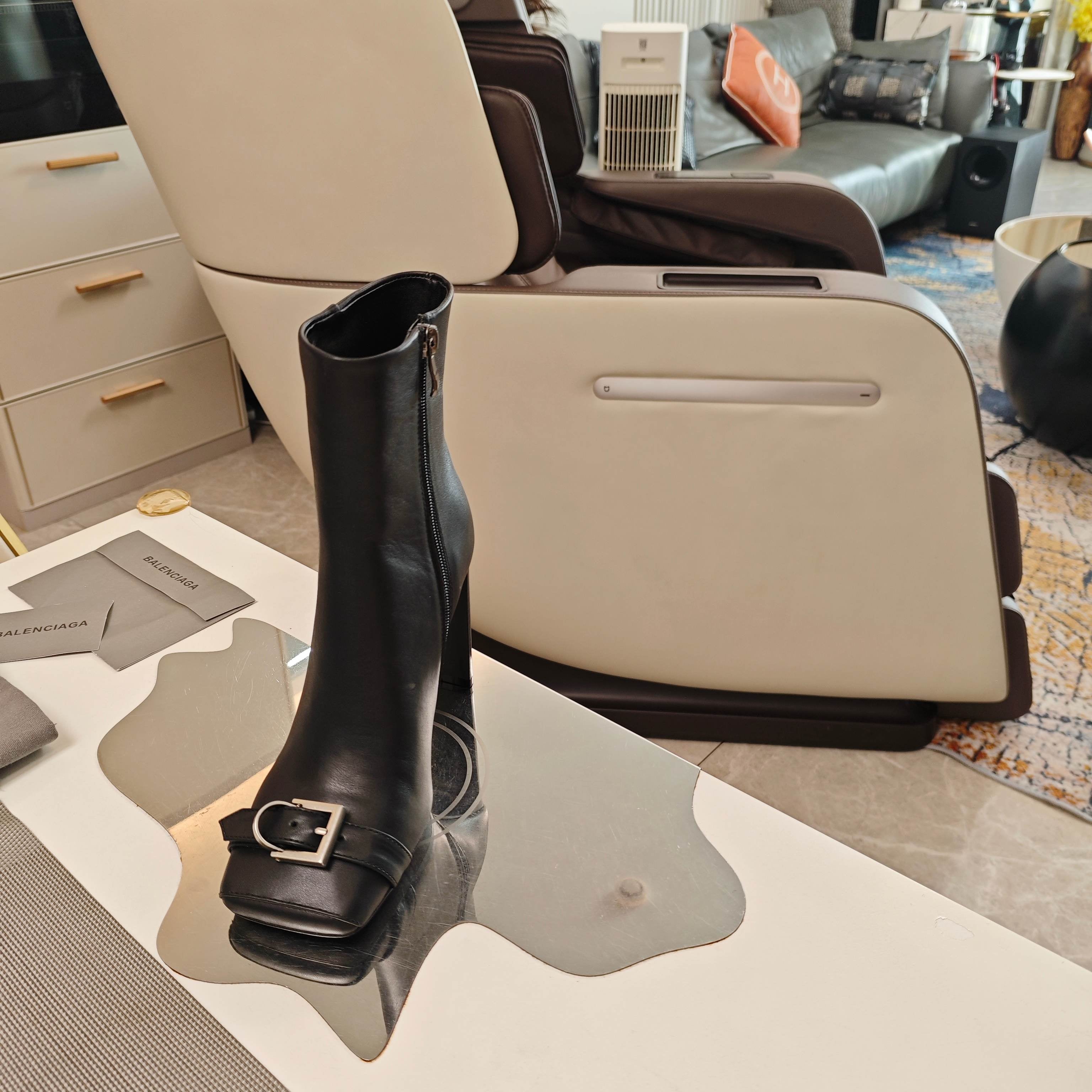 BALENCIAGA 25S BEL AIR BOOTS 115 MM IN BLACK CALFSKIN WITH SILVER HARDWARE