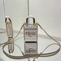 MINI SUNSHINE 18 IN WHITE WOOL AND CAMEL BROWN RAFFIA CALFSKIN TRIM