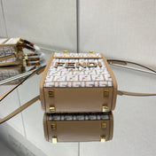 MINI SUNSHINE 18 IN WHITE WOOL AND CAMEL BROWN RAFFIA CALFSKIN TRIM