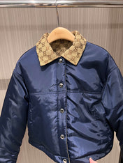Gucci Quilted Jacket Beige Blue Polyester Fiber