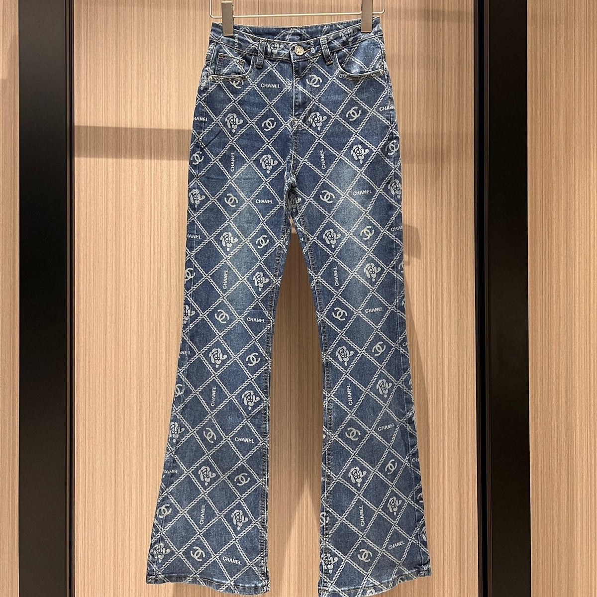 CC Diamond Double C Print Flared Jeans Blue Cotton