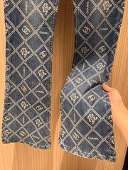 CC Diamond Double C Print Flared Jeans Blue Cotton