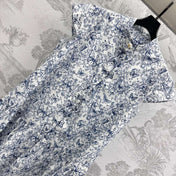 CD Short Dress White Cotton Muslin with Blue Butterfly Motif