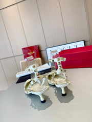 ROCKSTUD CAGED SLINGBACKS 5 CM IN WHITE CALFSKIN