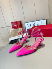 ROCKSTUD CAGED SLINGBACKS 5 CM IN DEEP PINK CALFSKIN