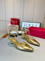 ROCKSTUD CAGED SLINGBACKS 5 CM IN GOLD CALFSKIN